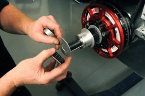 Close-up of installing harmonic damper