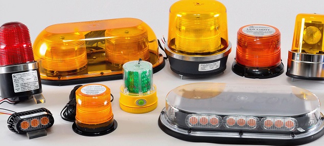 Close-up of 8 different types of warning lights