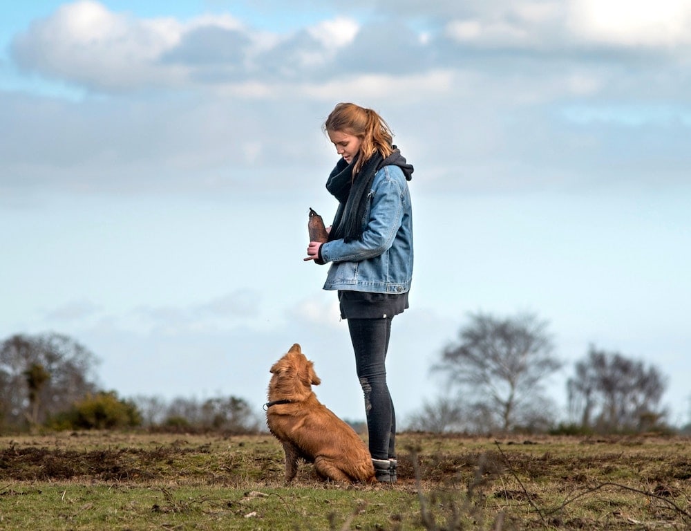 a girl trains her dog