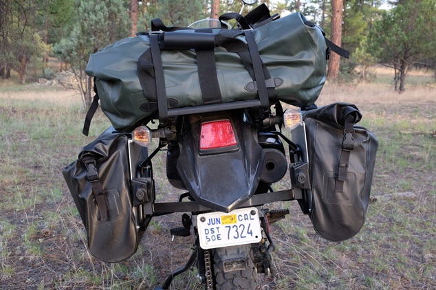 Motorcycle luggage racks with load on them