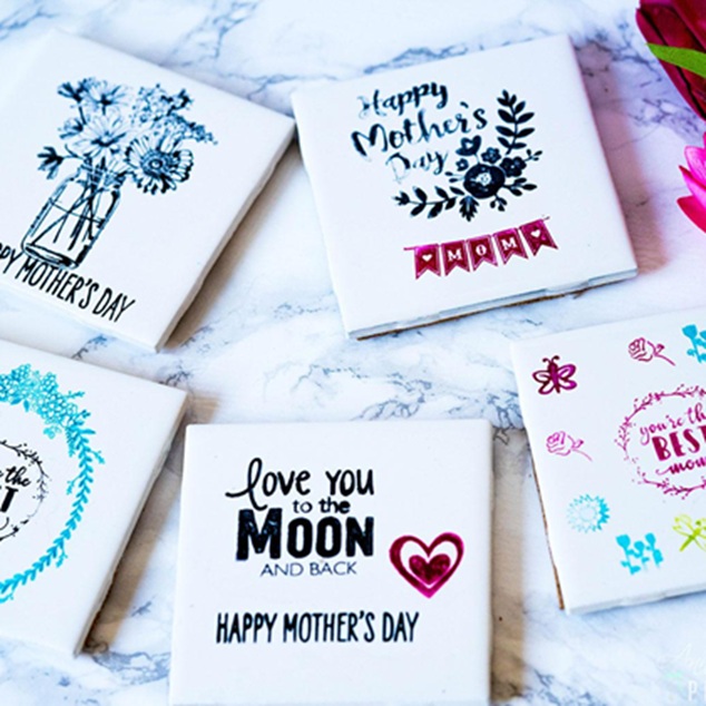 DIY Mother's Day Stamped Tile Coasters