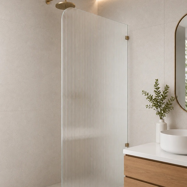 Fluted Glass Shower Screen Fixed Panels - Walk-in shower panel with radius corner, Ultra-clear narrow reed glass
