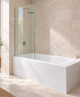 Fixed Bath Shower Screen, 1500 x 750mm with 2 x wall brackets